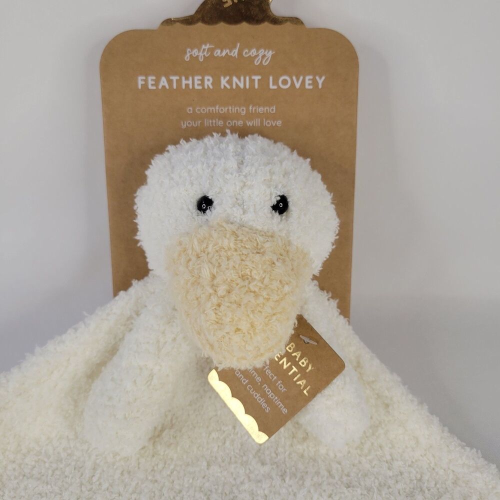 Levi Emmie Duck Goose White Plush Lovey Feather Knit Baby Security Blanket 15"